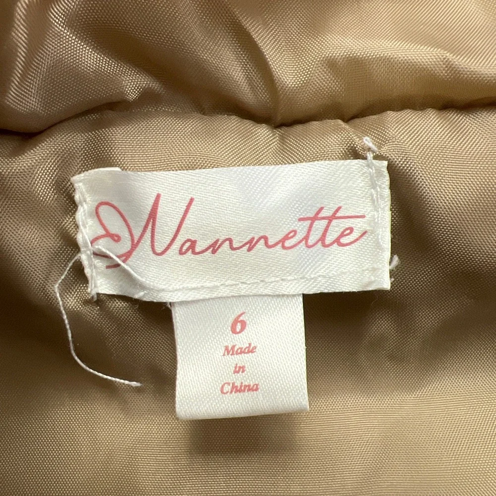 Nannette Puffer Vest Girls 6 Brown Lined Quilted Hooded Bow Insulated Full Zip